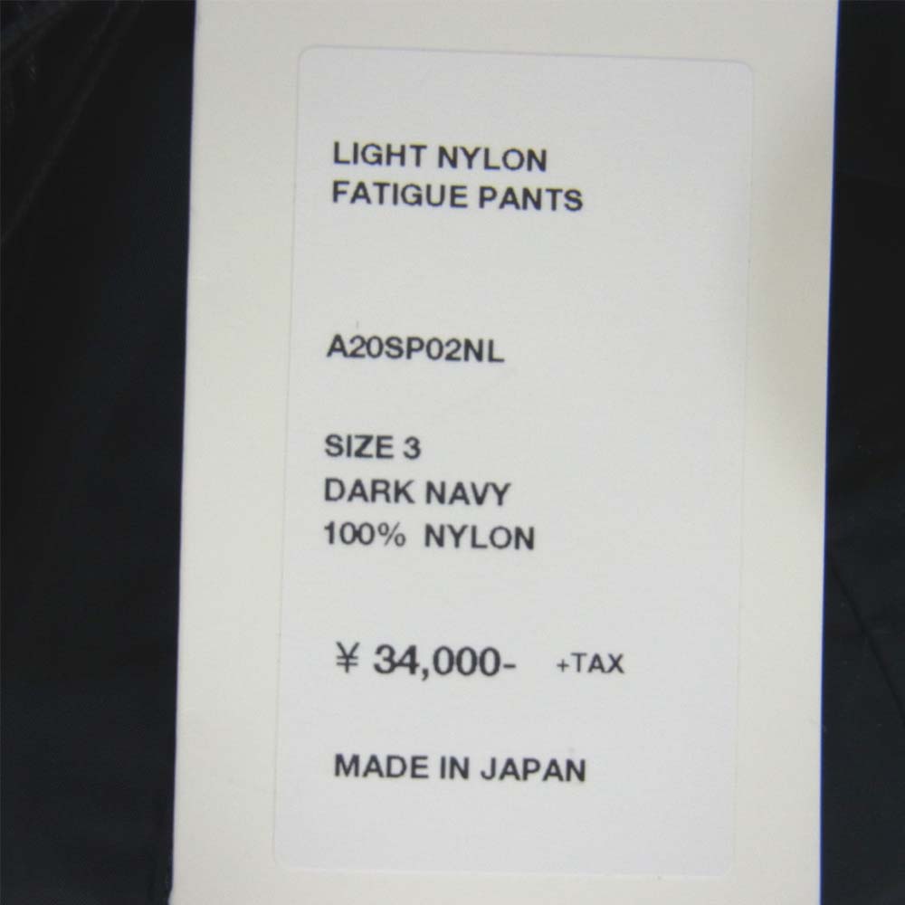 AURALEE オーラリー A20SP02NL LIGHT NYLON FATIGUE PANTS ライトナイロンファティーグ ネイビー系 3【美品】【中古】