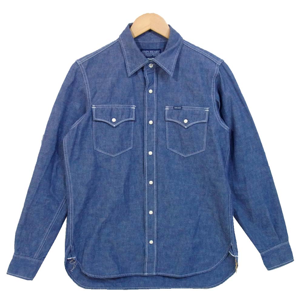 IRON HEART アイアンハート ヘビーシャンブレー ウエスタン シャツ インディゴブルー系 S【美品】【中古】
