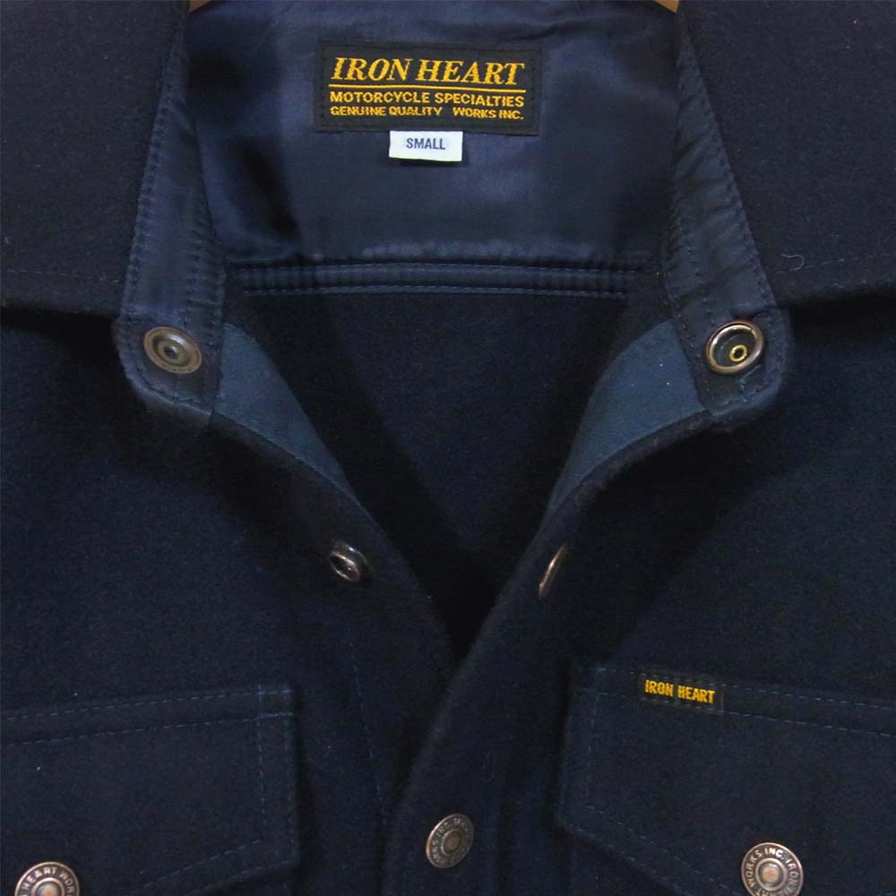IRON HEART アイアンハート IHW-04 メルトン ウール シャツ ネイビー系 S【美品】【中古】