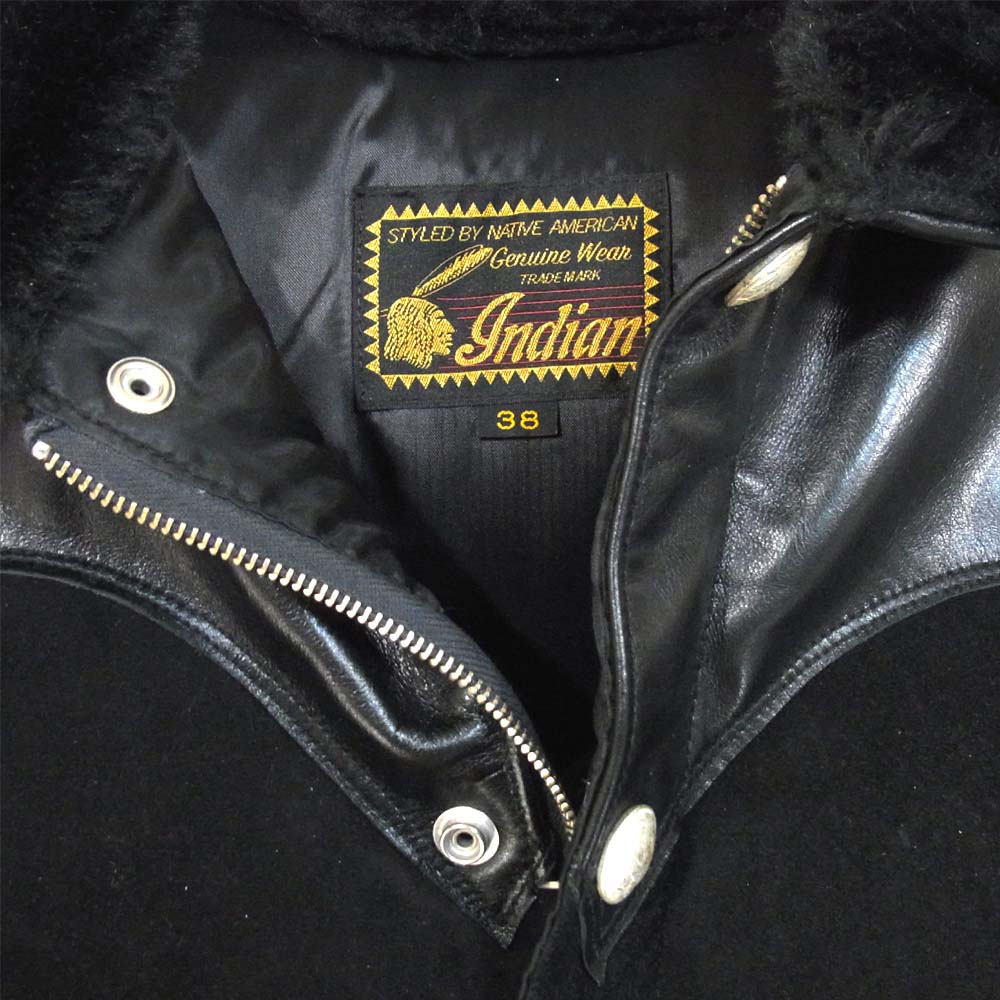 INDIAN インディアン IM80333 COW SPLIT ALL LEATHER DOWN JACKET レザー ブラック系 38【美品】【中古】