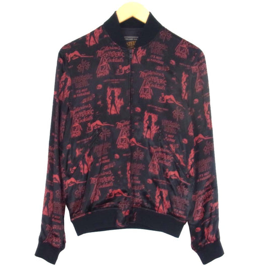 HYSTERIC GLAMOUR ヒステリックグラマー 02181AB02 DEVILS COCKTAIL デビルズ カクテル 総柄 レーヨン ジップアップ ジャケット ブラック系 S【美品】【中古】