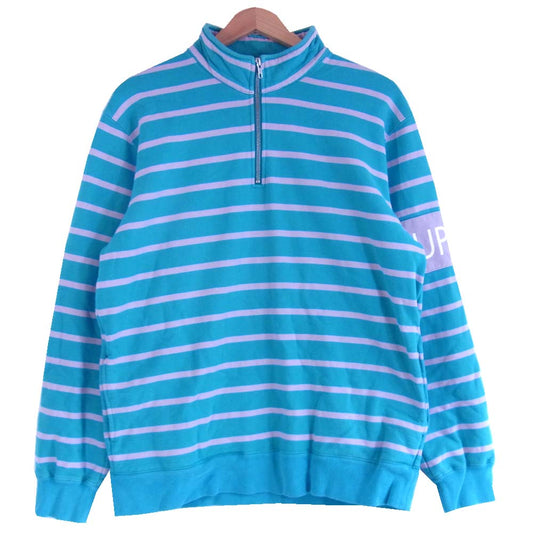 Supreme シュプリーム 16AW STRIPED HALF ZIP SWEAT ボーダー柄ハーフジップスウェット 緑×グレー L【中古】