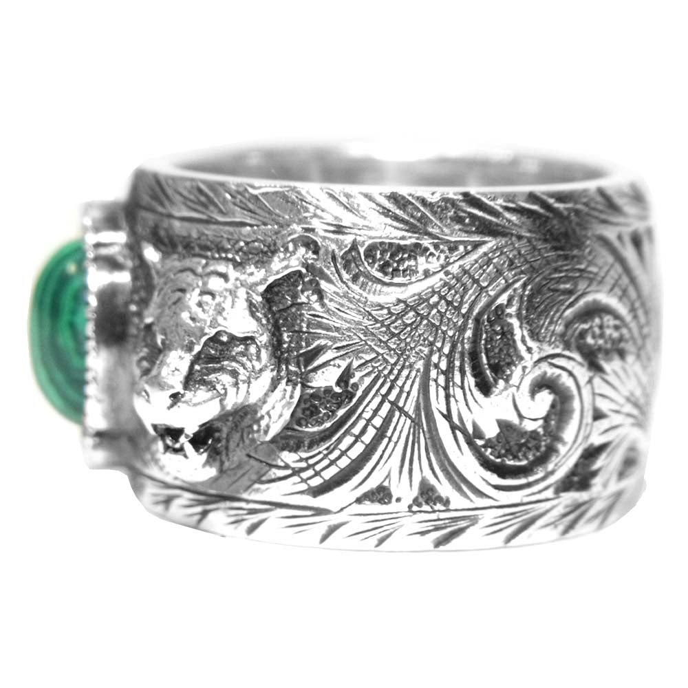 GUCCI グッチ ガーデンリング キャットヘッド 石付き シルバー系 実寸17号程度【中古】