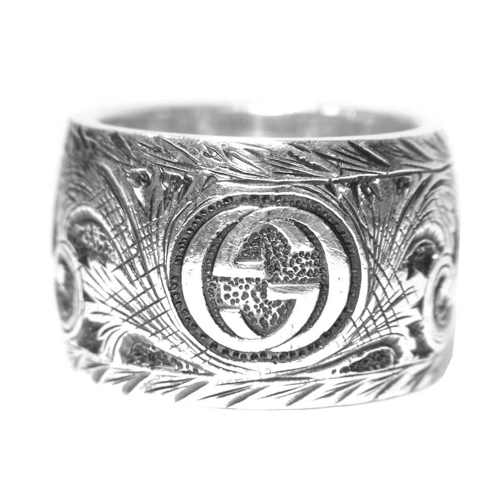 GUCCI グッチ ガーデンリング キャットヘッド 石付き シルバー系 実寸17号程度【中古】