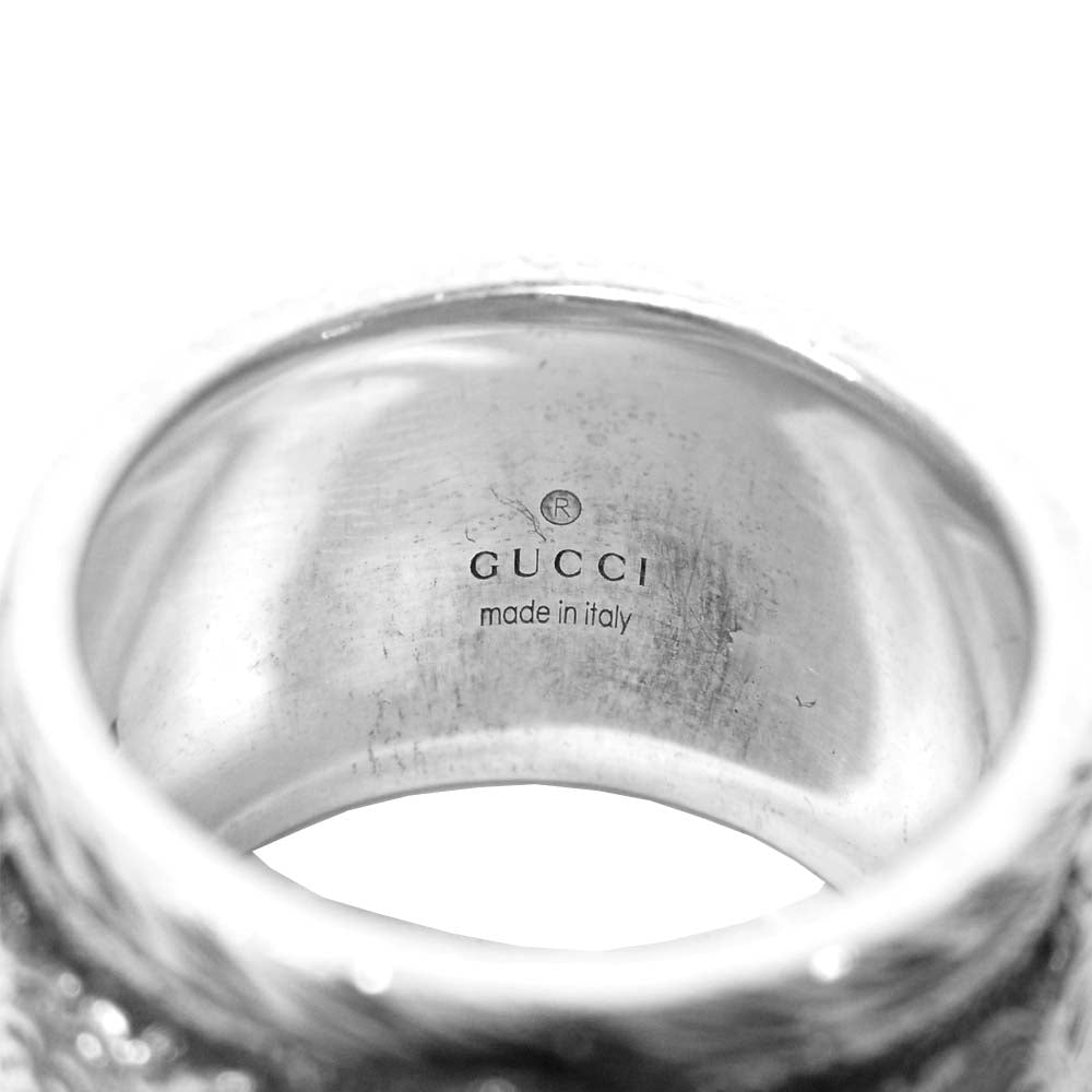 GUCCI グッチ ガーデンリング キャットヘッド 石付き シルバー系 実寸17号程度【中古】