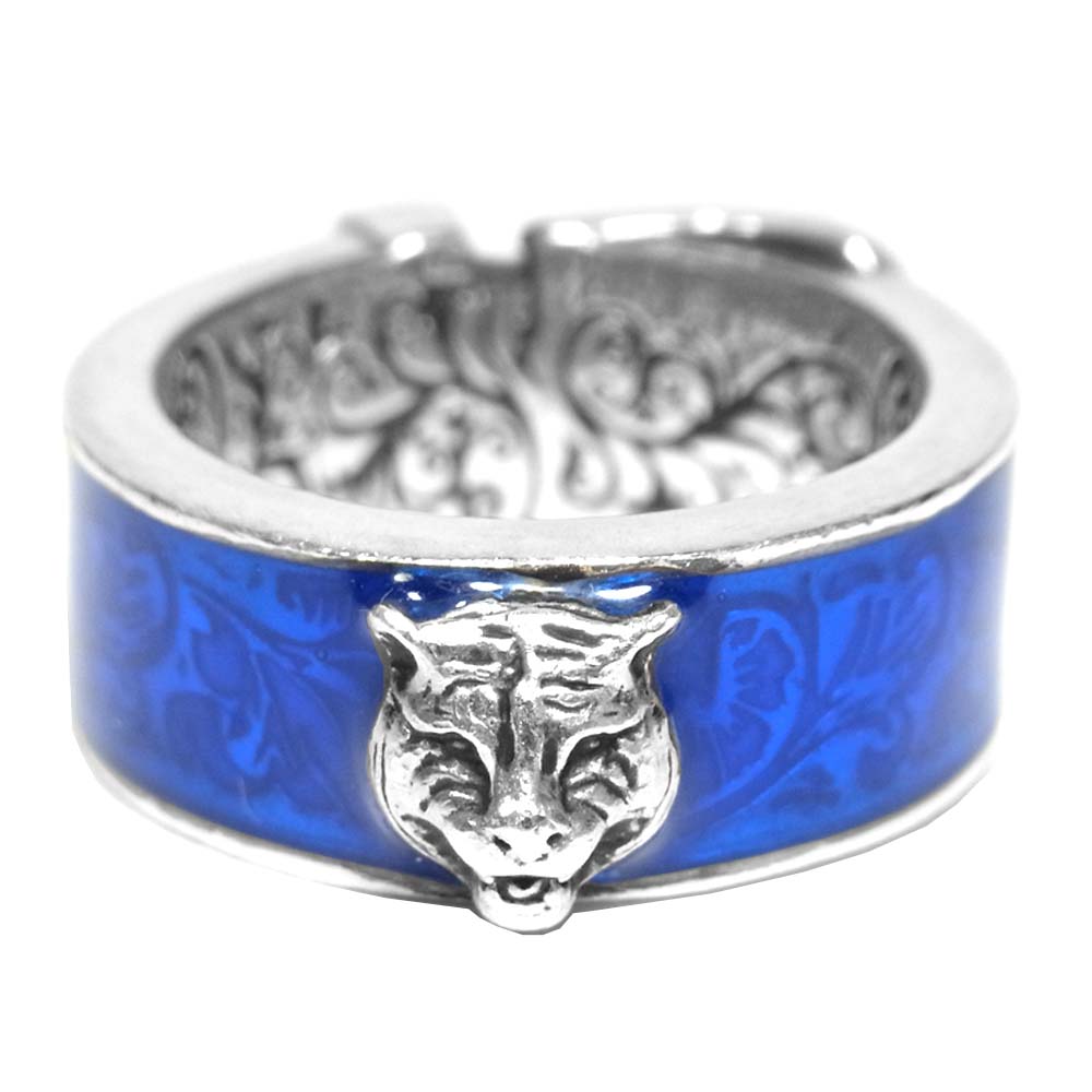 GUCCI グッチ  ガーデンリング キャットヘッド  シルバー系 ブルー系 実寸15号【中古】