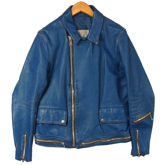 UNDERCOVER アンダーカバー M9204 14SS distressed effect Bikers Blouson 擦れ加工 ワンスター レザー ライダース ジャケット ブルー系 2【中古】
