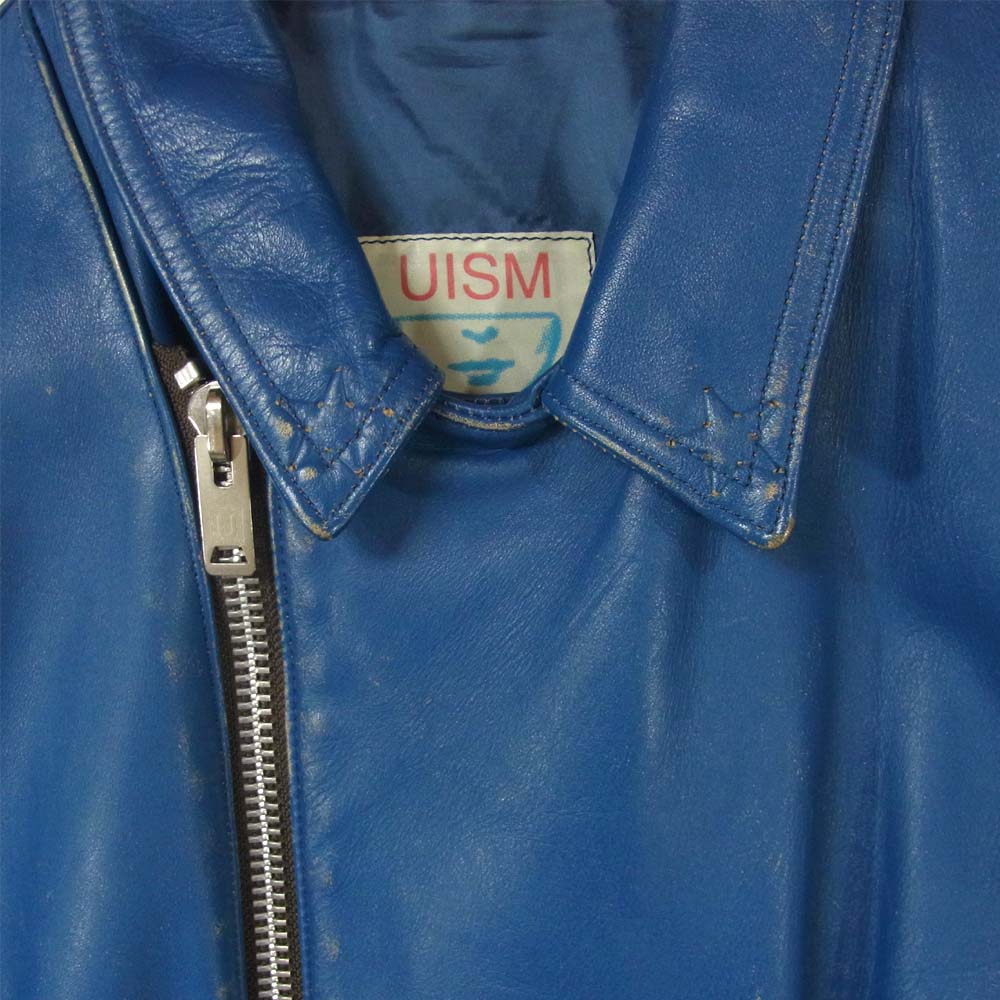 UNDERCOVER アンダーカバー M9204 14SS distressed effect Bikers Blouson 擦れ加工 ワンスター レザー ライダース ジャケット ブルー系 2【中古】