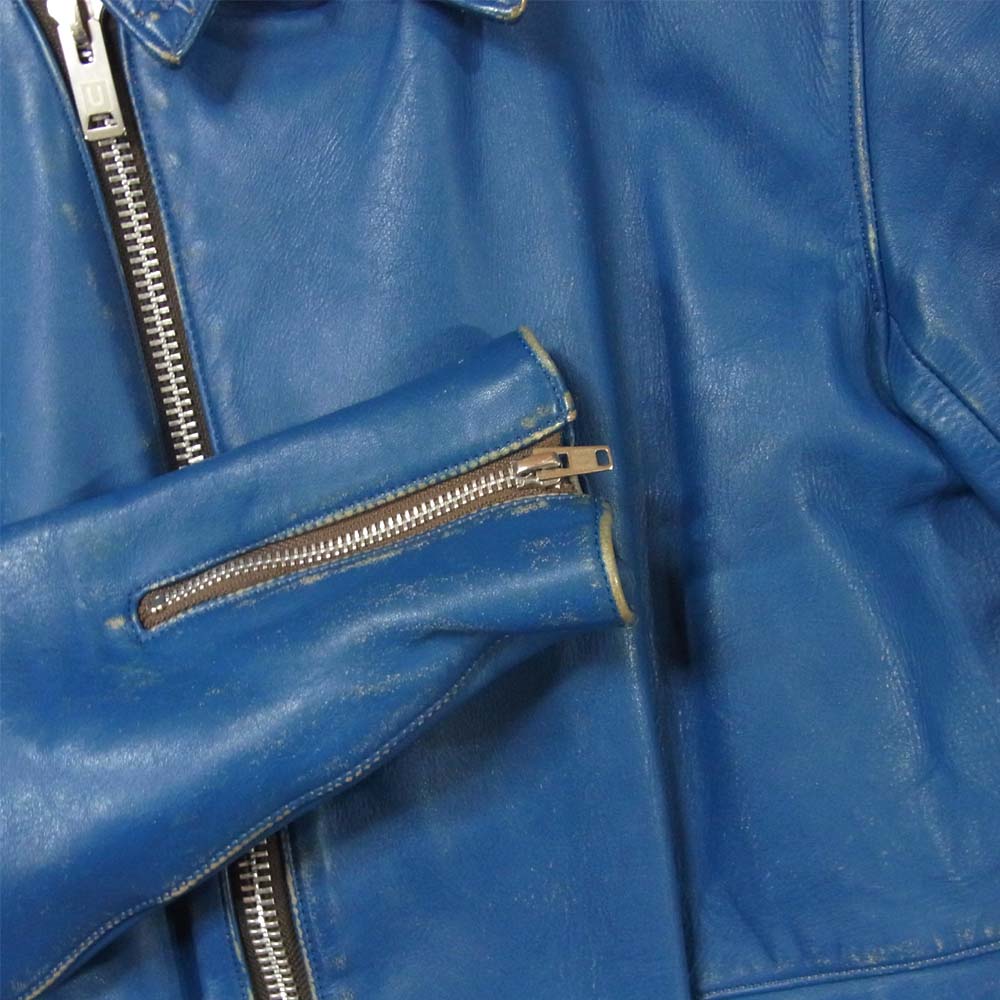 UNDERCOVER アンダーカバー M9204 14SS distressed effect Bikers Blouson 擦れ加工 ワンスター レザー ライダース ジャケット ブルー系 2【中古】