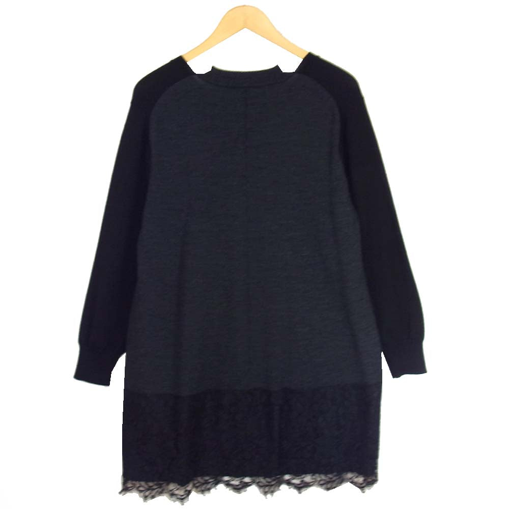 Sacai サカイ 13-0190 Vネック ウール レース ニット セーター ワンピース ブラック系【中古】
