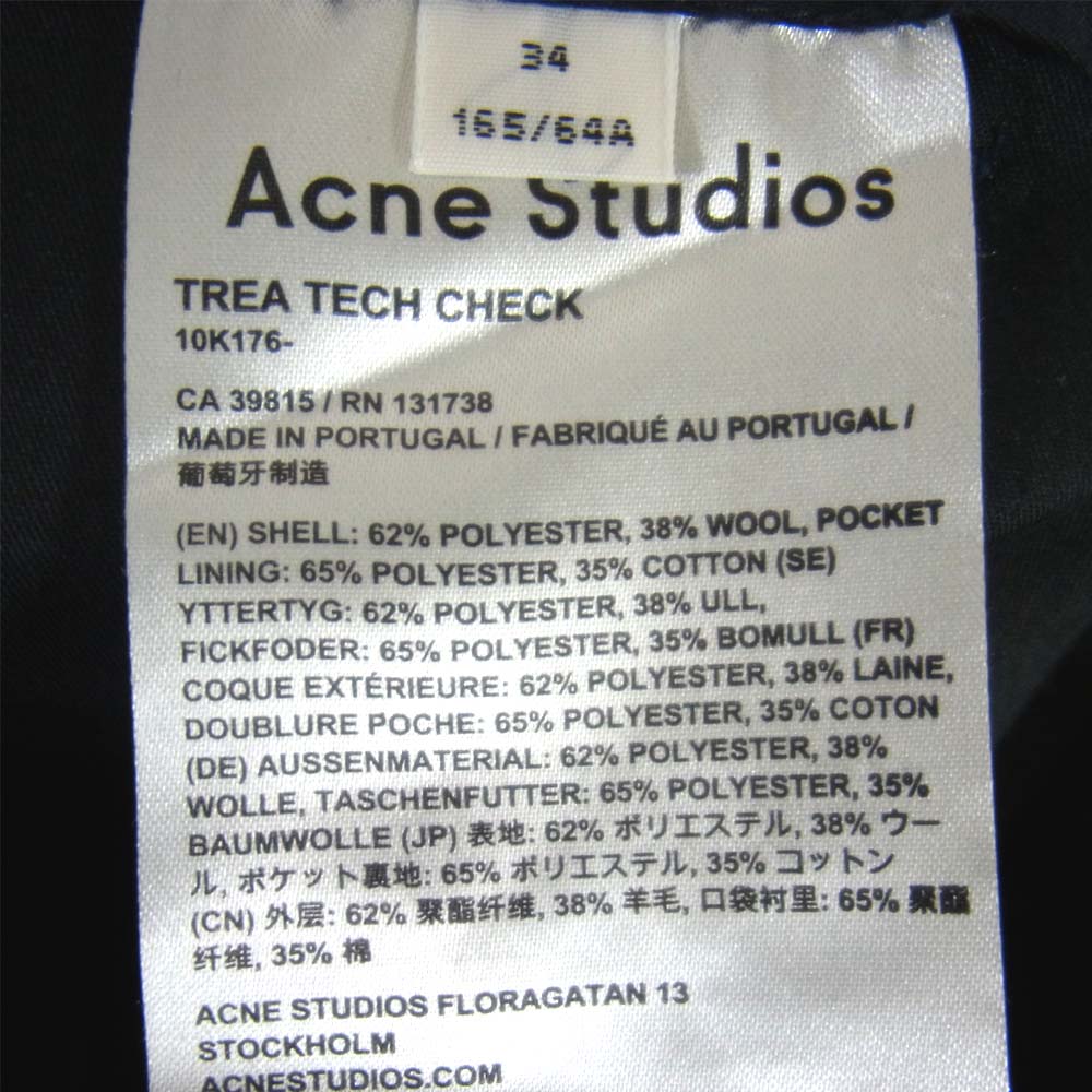 ACNE STUDIOS アクネストゥディオズ 10K176- TREA TECH CHECK チェック スラックス パンツ ブルー系 34【美品】【中古】