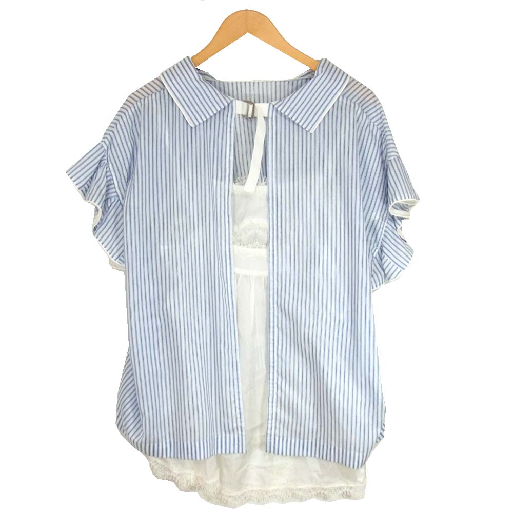 Sacai サカイ 17SS 17-03106 キャミソール付き ストライプ ブラウス ブルー系 2【中古】