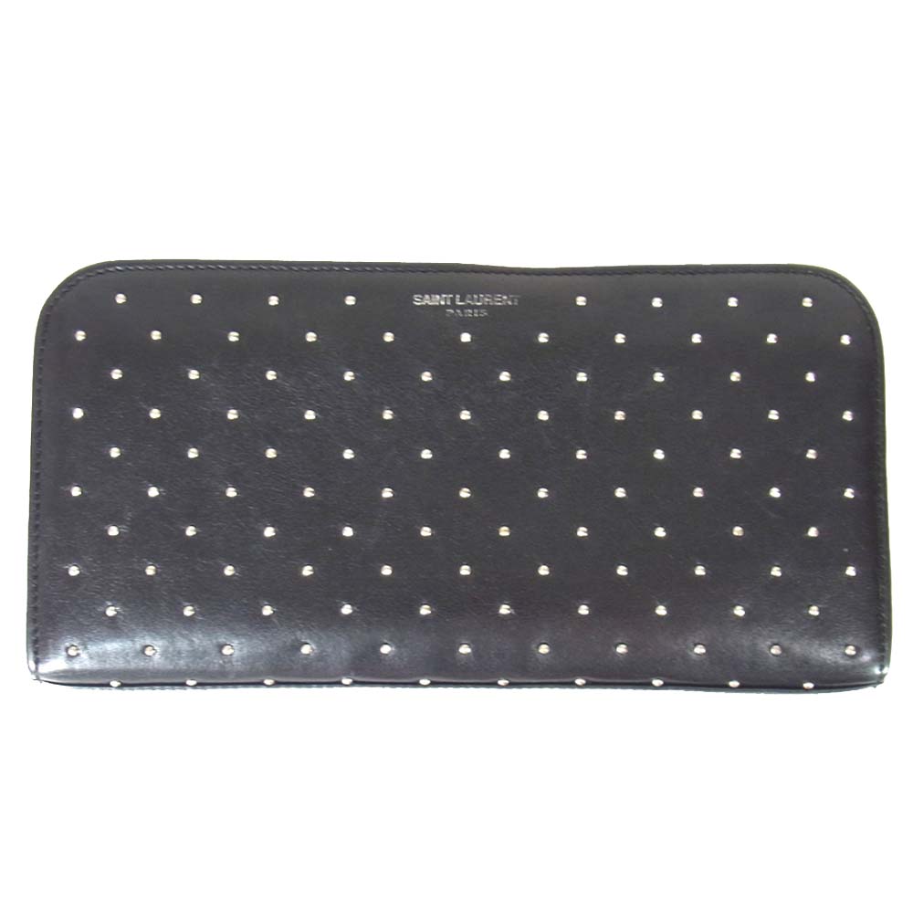 SAINT LAURENT サンローラン EPPY401213A 362760 BOOA2 YSL PFD SAINT L BOX C/MICRO STUDS スタッズ レザー ラウンドジップ 財布 ブラック系【中古】