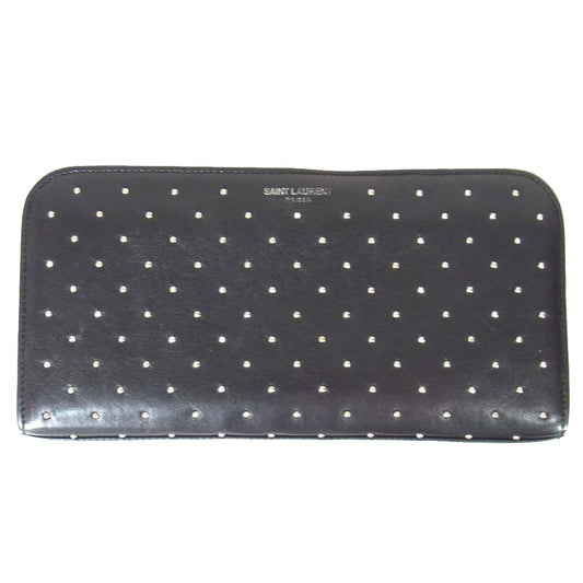 SAINT LAURENT サンローラン EPPY401213A 362760 BOOA2 YSL PFD SAINT L BOX C/MICRO STUDS スタッズ レザー ラウンドジップ 財布 ブラック系【中古】