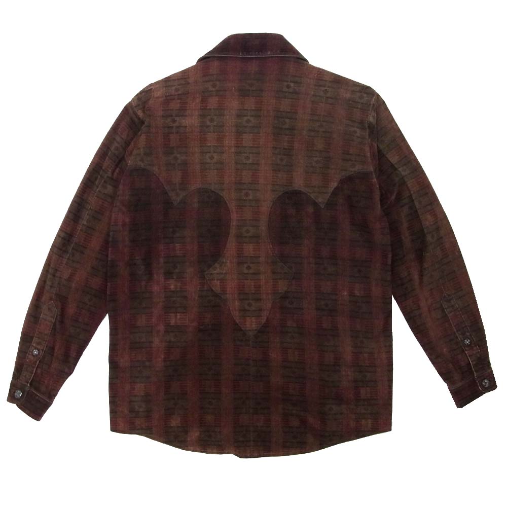 CHROME HEARTS クロムハーツ（原本無） CHクロスボール ボタン レザー チェック シャツ ダークブラウン系 M【中古】