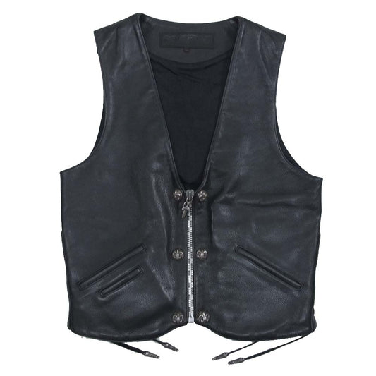 CHROME HEARTS クロムハーツ（原本無） BSフレア ボタン ジップ ダガー レザー ベスト  ブラック系 M【中古】