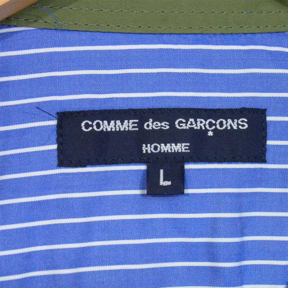 COMME des GARCONS コムデギャルソン HF-B005-051-1-4 未使用品 綿ストライプ 他素材MIX 切替 シャツ ブルー×カーキ系 L【極上美品】【中古】
