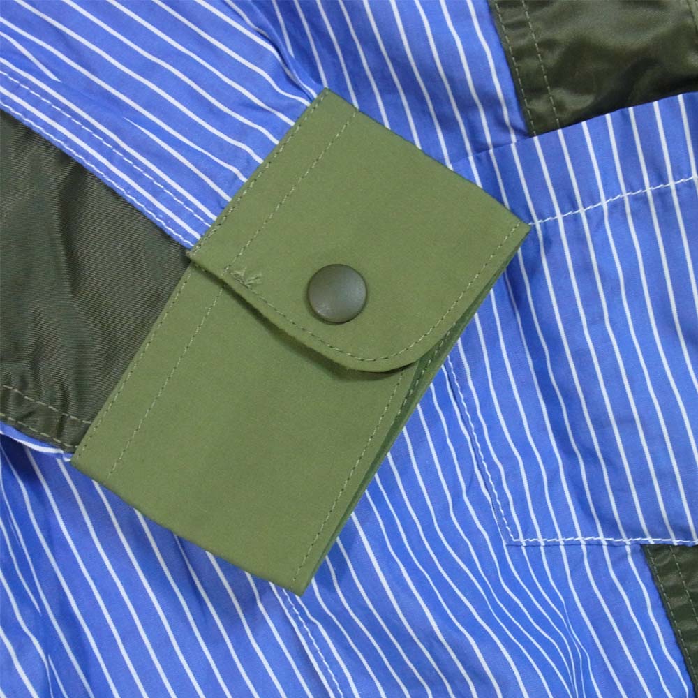 COMME des GARCONS コムデギャルソン HF-B005-051-1-4 未使用品 綿ストライプ 他素材MIX 切替 シャツ ブルー×カーキ系 L【極上美品】【中古】