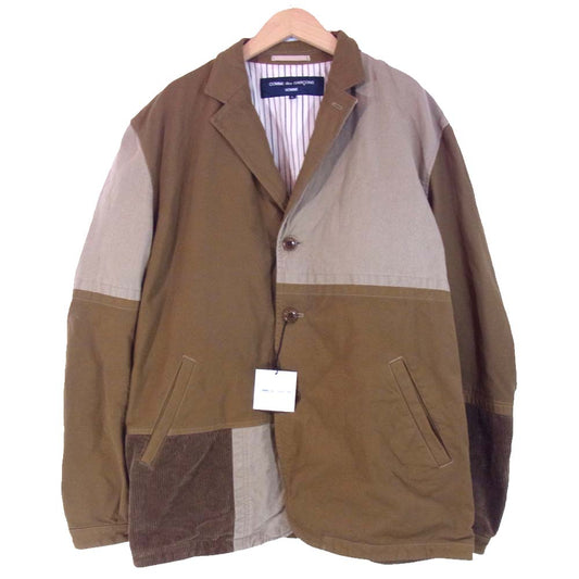 COMME des GARCONS HOMME コムデギャルソンオム 20AW HF-J007 コーデュロ ダック 生地 合わせ 異素材 ボックス型 3B テーラード ジャケット ベージュ系 L【美品】【中古】