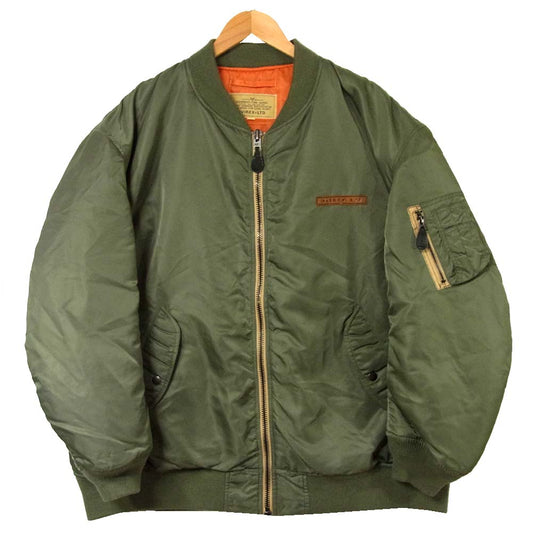 AVIREX アヴィレックス 6172071 MA-1 バックロゴ ワッペン ミリタリー フライト ジャケット カーキ系 4L【中古】