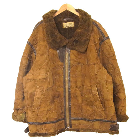 AVIREX アヴィレックス 6161038 B-3 ムートン レザー パッチワーク ボマー ジャケット 韓国製 ブラウン系 4L【中古】