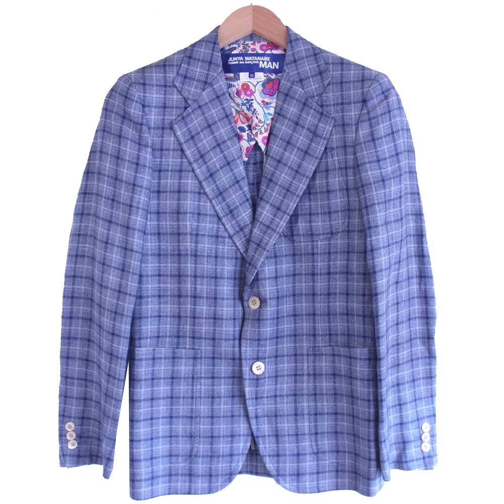 COMME des GARCONS コムデギャルソン WS-J002 ジュンヤワタナベ JUNYA WATANABE ノーマンロックウェル Norman Rockwell 2B チェック テーラード ジャケット ネイビー系 XS【美品】【中古】