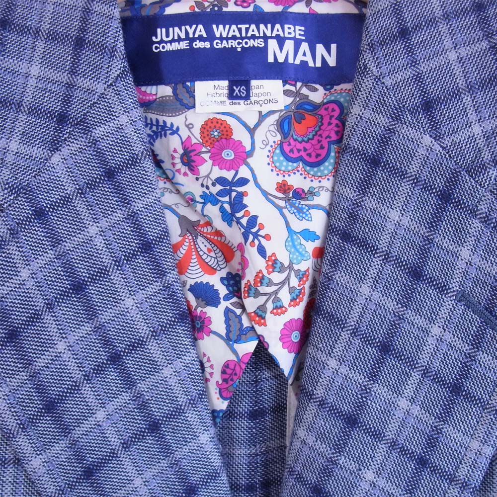 COMME des GARCONS コムデギャルソン WS-J002 ジュンヤワタナベ JUNYA WATANABE ノーマンロックウェル Norman Rockwell 2B チェック テーラード ジャケット ネイビー系 XS【美品】【中古】