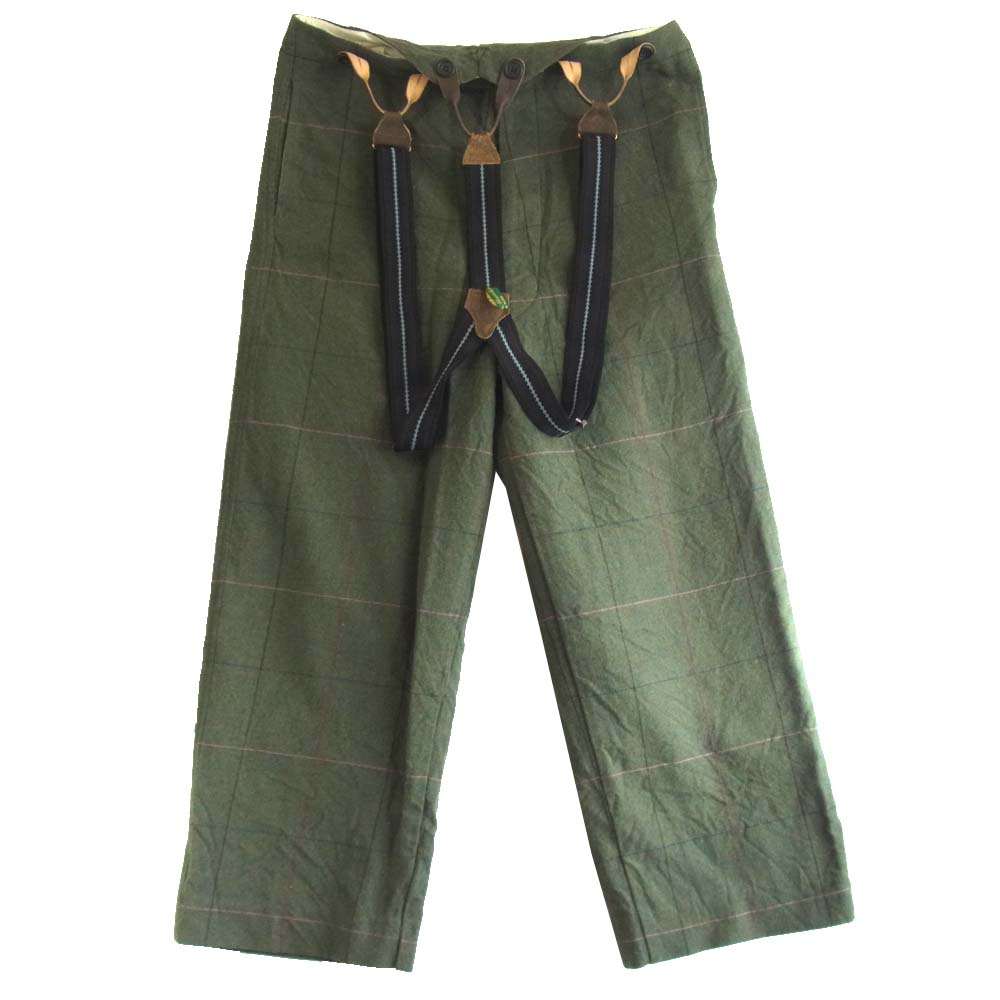 Paul Harnden ポールハーデン サスペンダー付き ウール チェック パンツ カーキ系 XS【中古】