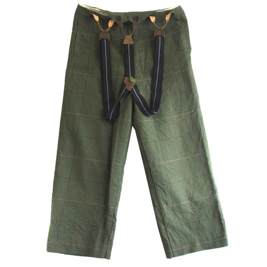 Paul Harnden ポールハーデン サスペンダー付き ウール チェック パンツ カーキ系 XS【中古】