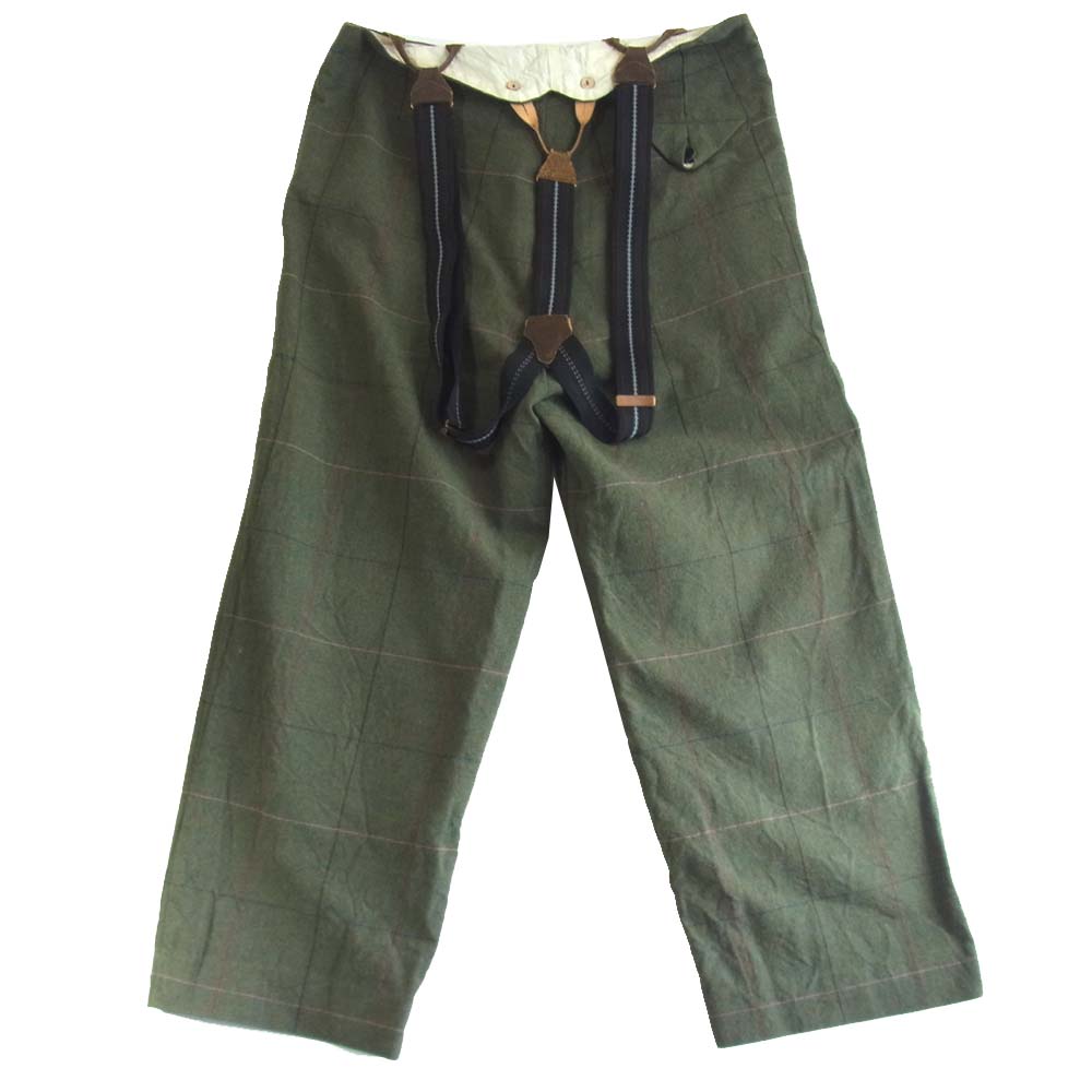 Paul Harnden ポールハーデン サスペンダー付き ウール チェック パンツ カーキ系 XS【中古】