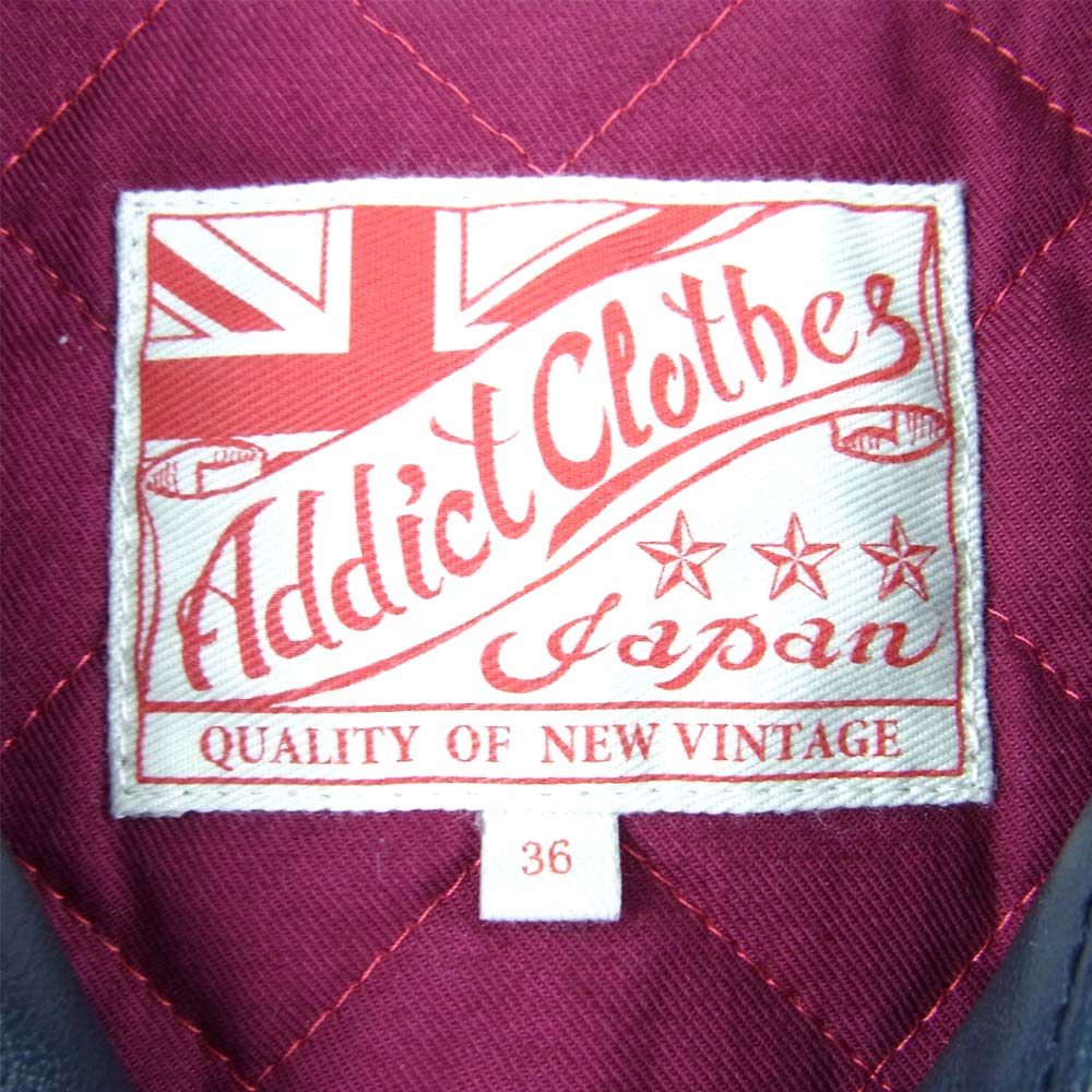 ADDICT CLOTHES アディクトクローズ AD-03 ホースハイド ダブル レザー ライダース ジャケット ネイビー系 36【中古】