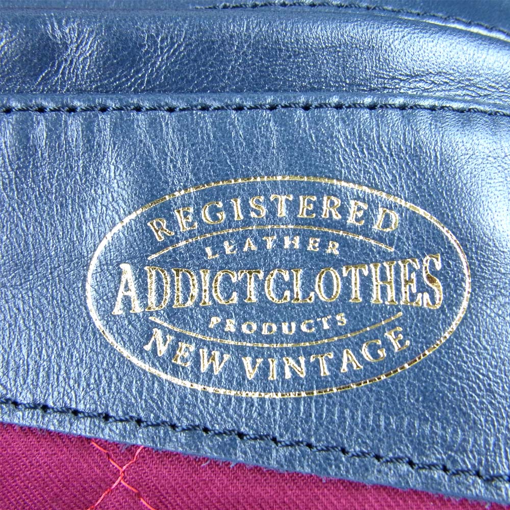 ADDICT CLOTHES アディクトクローズ AD-03 ホースハイド ダブル レザー ライダース ジャケット ネイビー系 36【中古】