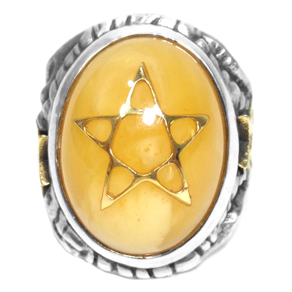 ALEX STREETER アレックスストリーター エンジェルハートリング 18Kアンティークスター パウダーバルティックアンバー リング シルバー系 実寸15号程度【中古】