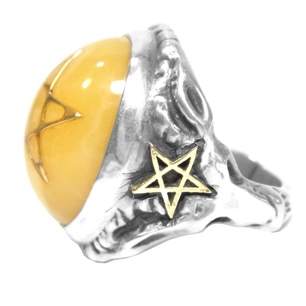 ALEX STREETER アレックスストリーター エンジェルハートリング 18Kアンティークスター パウダーバルティックアンバー リング シルバー系 実寸15号程度【中古】