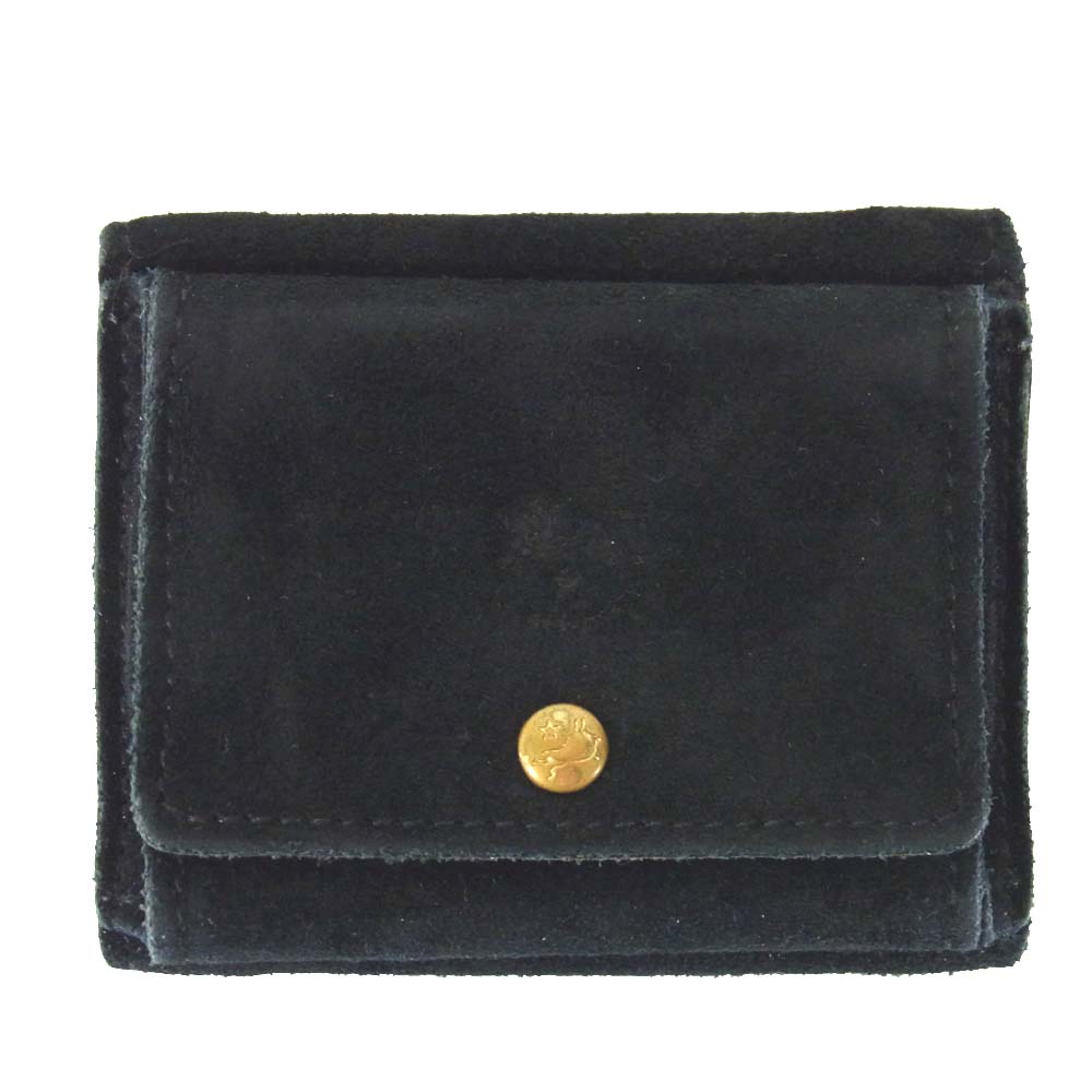 IL BISONTE イルビゾンテ C0940 レザー スエード 三つ折り 財布 ウォレット ブラック系【中古】