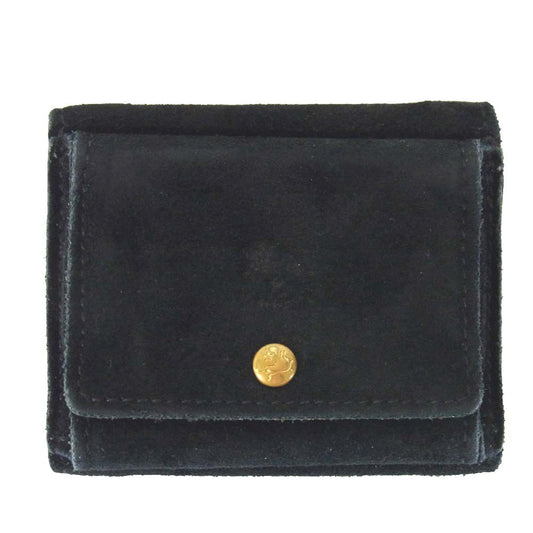 IL BISONTE イルビゾンテ C0940 レザー スエード 三つ折り 財布 ウォレット ブラック系【中古】