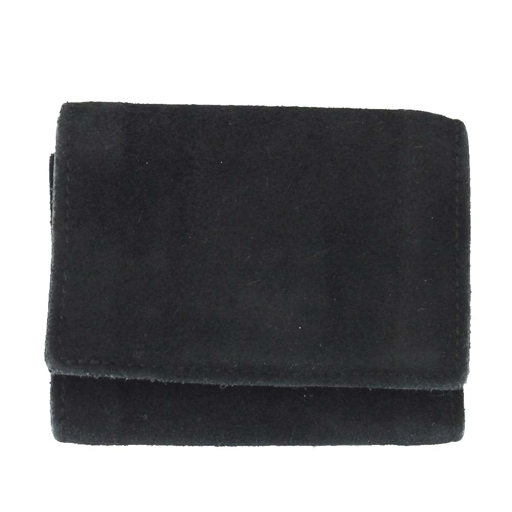 IL BISONTE イルビゾンテ C0940 レザー スエード 三つ折り 財布 ウォレット ブラック系【中古】