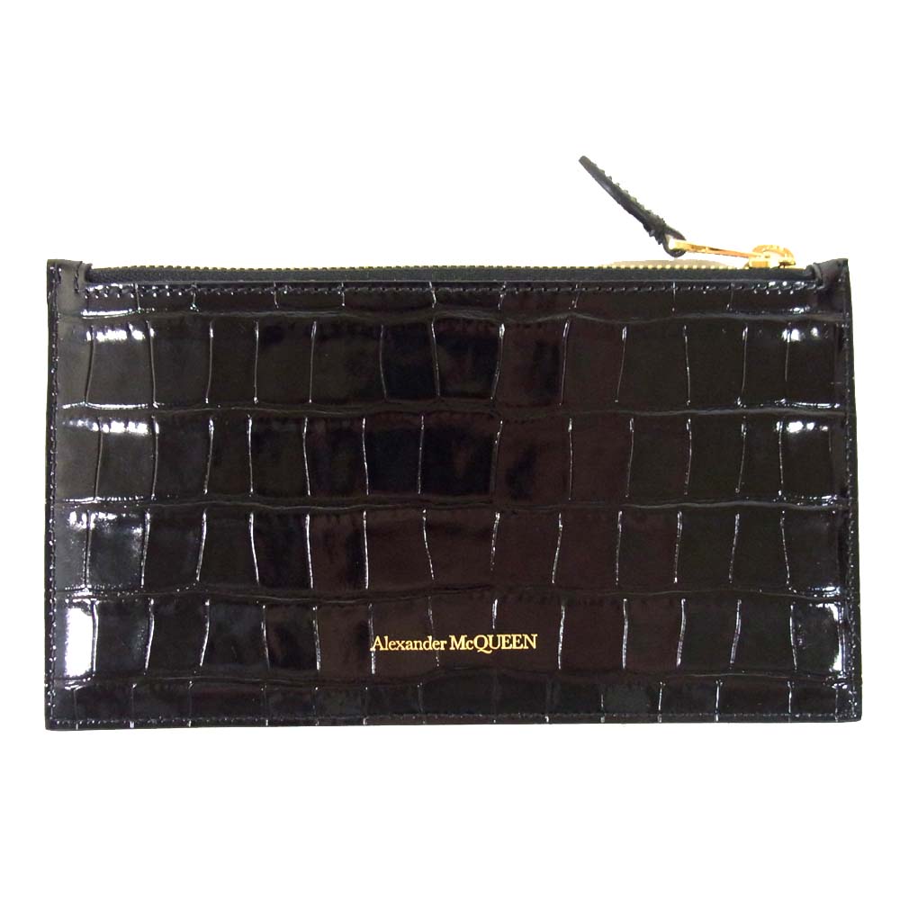Alexander McQueen アレキサンダーマックイーン スカル フラット 型押し ジップ ウォレット ブラック系【美品】【中古】