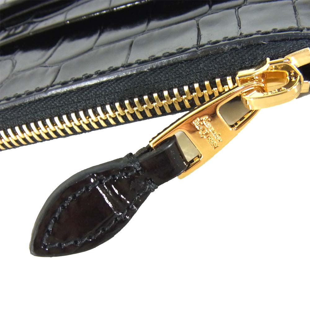 Alexander McQueen アレキサンダーマックイーン スカル フラット 型押し ジップ ウォレット ブラック系【美品】【中古】