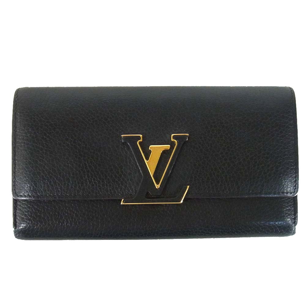 LOUIS VUITTON ルイ・ヴィトン M61248 ポルトフォイユ カプシーヌ レザー 長財布 ブラック系【中古】