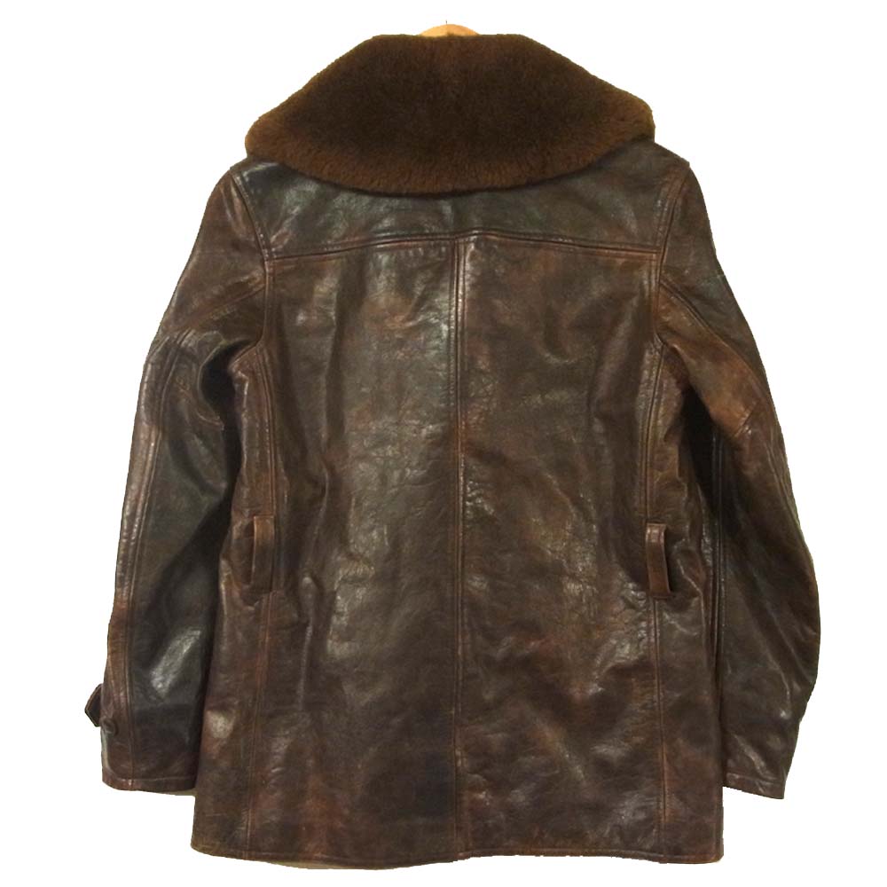 RALPH LAUREN ラルフローレン 30's Style USED加工 レザー ボア カーコート ブラウン系 7【中古】