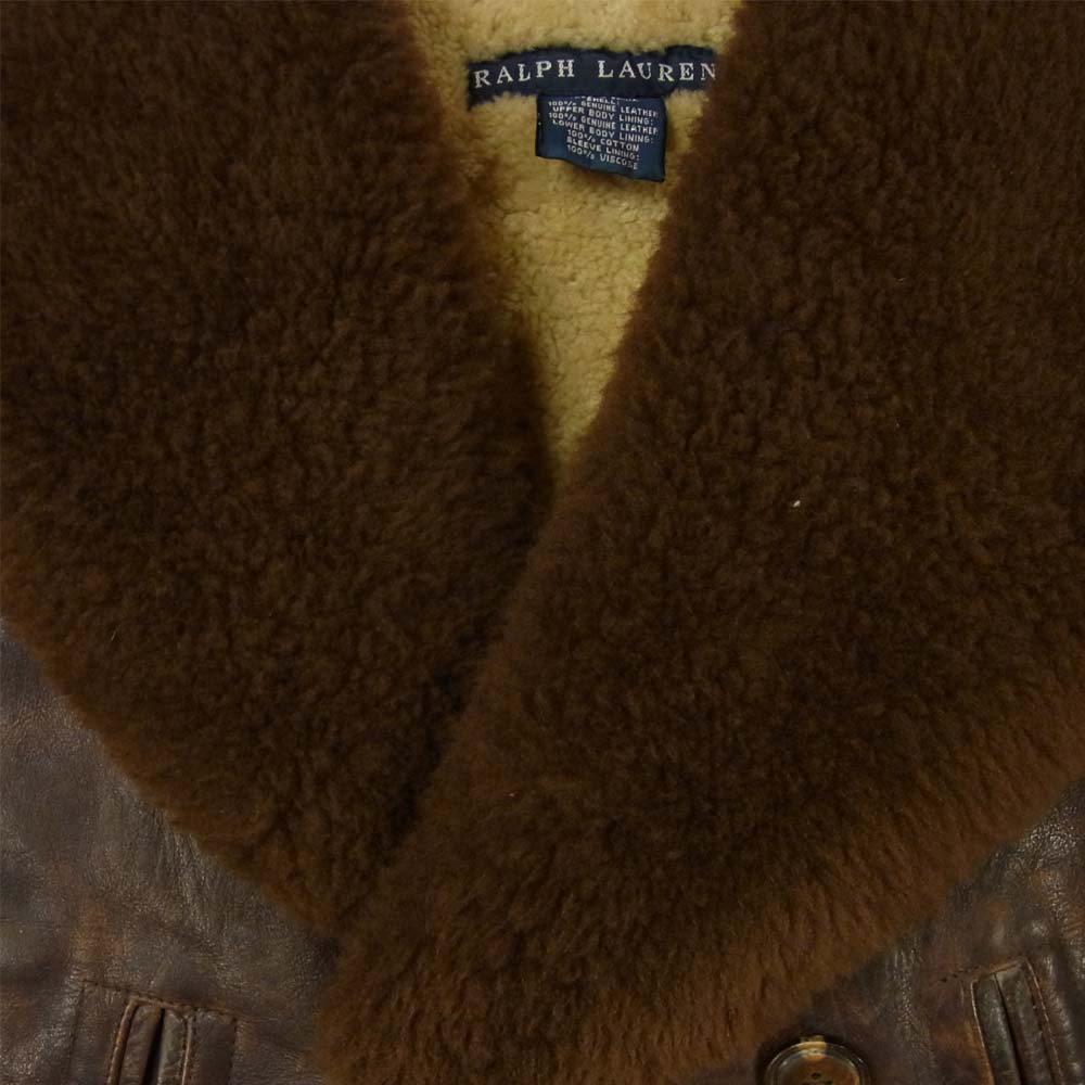 RALPH LAUREN ラルフローレン 30's Style USED加工 レザー ボア カーコート ブラウン系 7【中古】