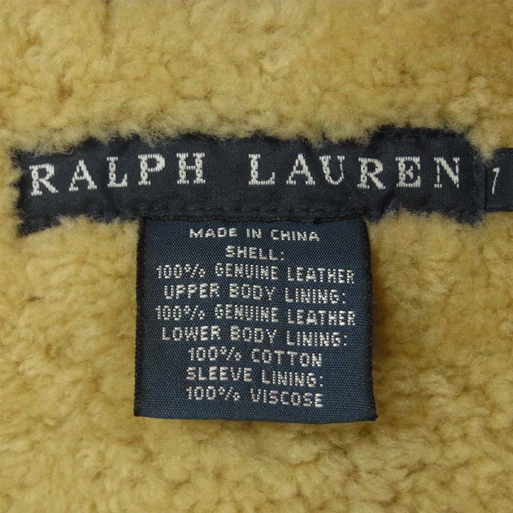 RALPH LAUREN ラルフローレン 30's Style USED加工 レザー ボア カーコート ブラウン系 7【中古】