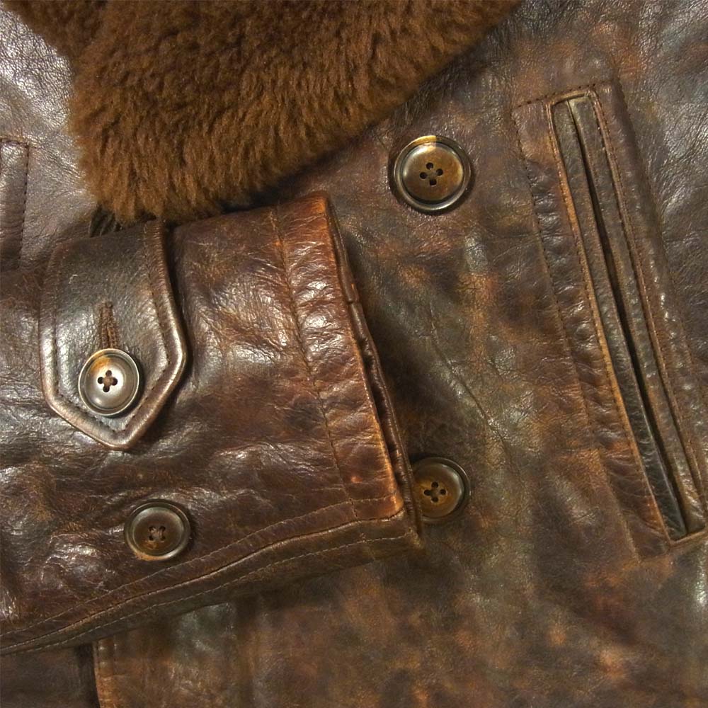 RALPH LAUREN ラルフローレン 30's Style USED加工 レザー ボア カーコート ブラウン系 7【中古】