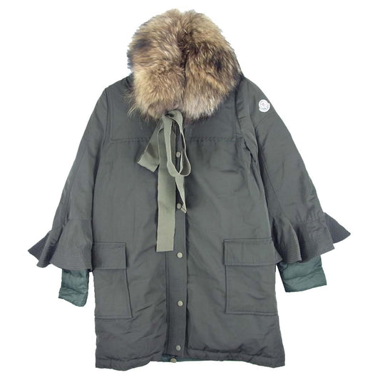 MONCLER モンクレール SACAI サカイ SHIO ラクーン ファー コート カーキ系 1【中古】