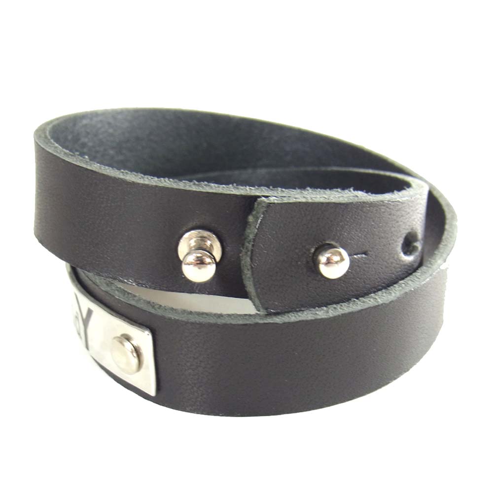 Yohji Yamamoto ヨウジヤマモト GroundY 20SS Cow hide Plate leather bracelet ロゴプレート レザー ブレスレット ブラック系【新古品】【未使用】【中古】