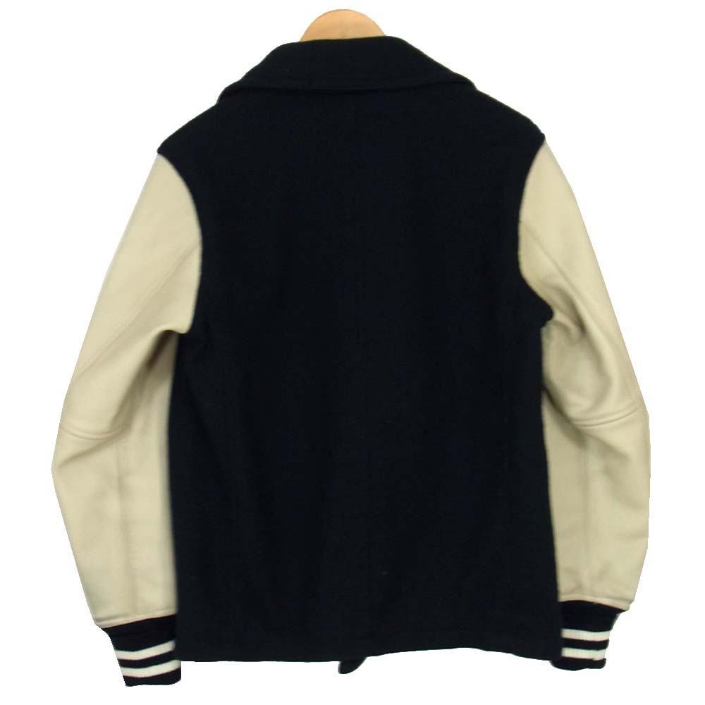 HYSTERIC GLAMOUR ヒステリックグラマー 02193AC03  SOUND ＆ VISION ワッペン付 袖レザー Pコート ジャケット ネイビー系 M【中古】