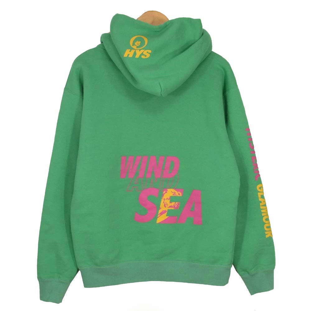 HYSTERIC GLAMOUR ヒステリックグラマー 02201AP01 × WIND AND SEA ウィンダンシー 02203CF10 スウェット パーカー グリーン系 S【美品】【中古】