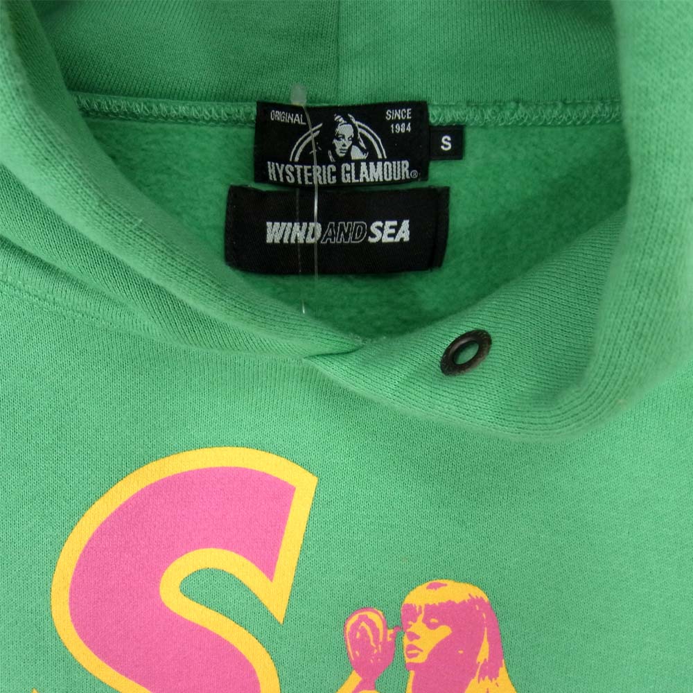 HYSTERIC GLAMOUR ヒステリックグラマー 02201AP01 × WIND AND SEA ウィンダンシー 02203CF10 スウェット パーカー グリーン系 S【美品】【中古】