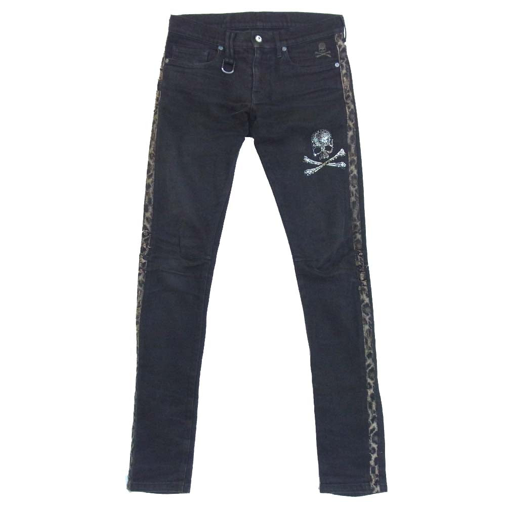 ROEN ロエン スワロフスキー スカル レオパード ライン デニムパンツ ブラック系 29【中古】
